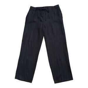 JM COLLECTION Womens Size 14 Black 100% Linen Drawstring Pants 30" Inseam